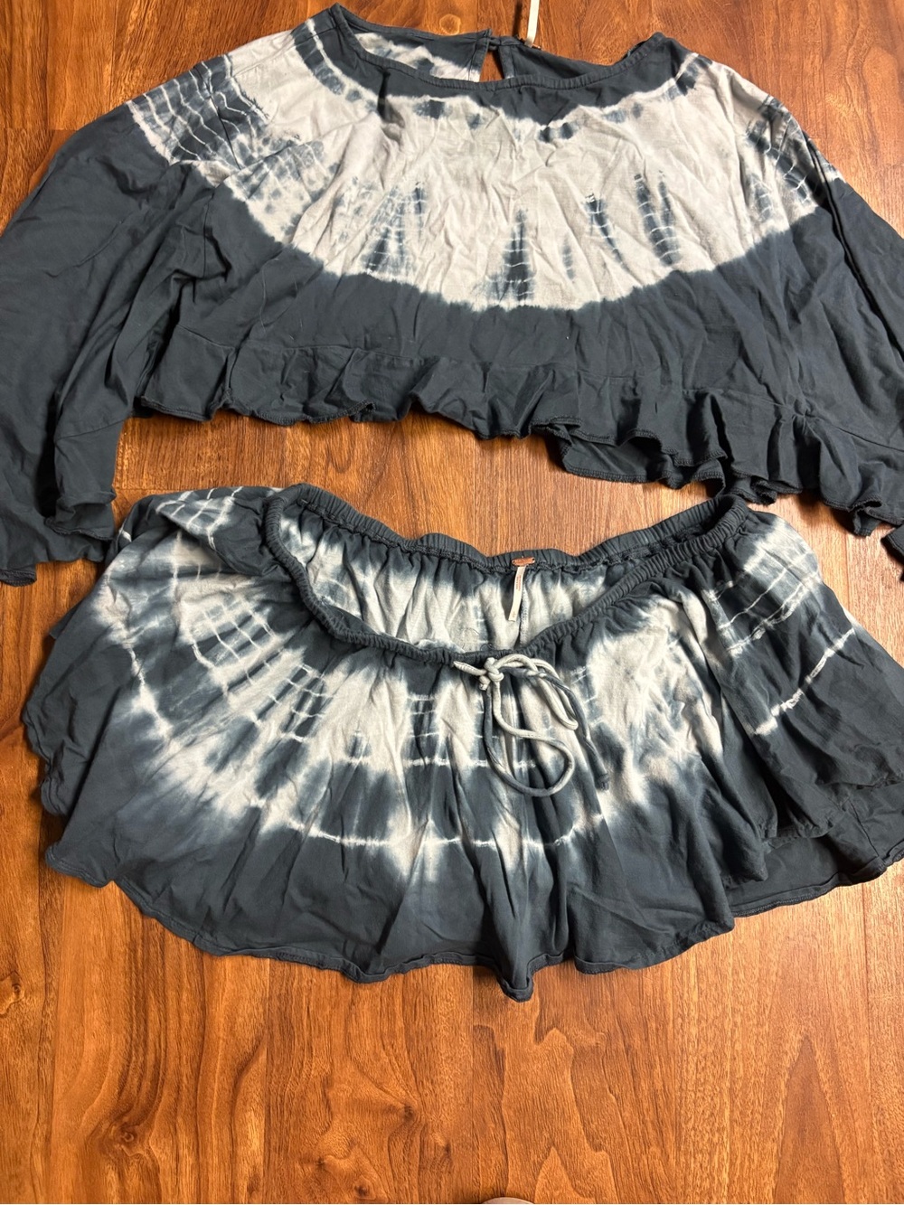 Free People Tie-Dye Circle Skater Mini Skirt - Navy & White